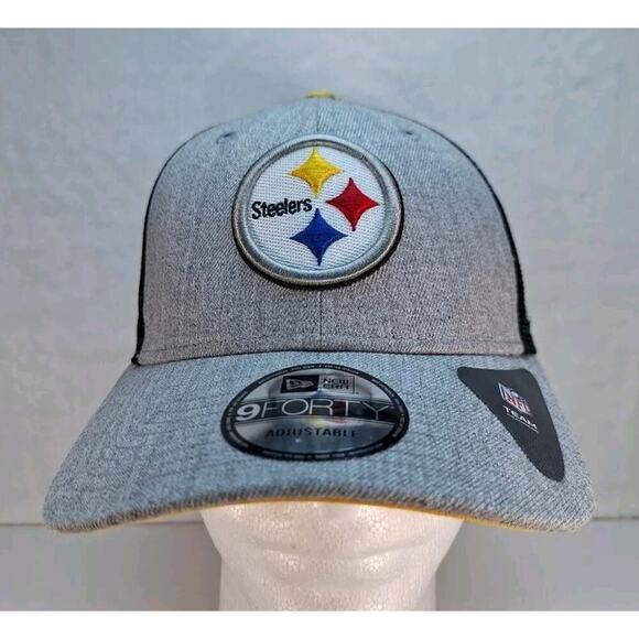 Pittsburgh Steelers New Era 9FORTY Trucker Adjustable Snapback NFL Gray - Picture 1 of 8